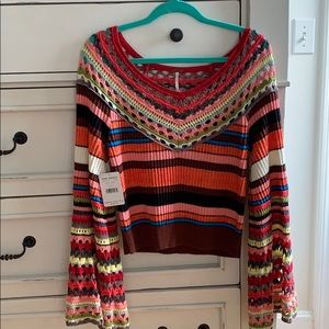 Free People Heart Soul Crochet Bell Sleeve Sweater